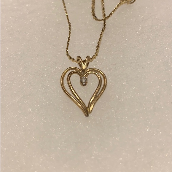 14K Gold Open Heart with Diamond Necklace - Picture 2 of 3